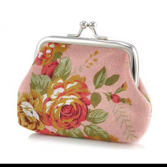 🌸 Floral Canvas Coin Purse – Vintage Kiss Lock Style - Picture 1 of 8